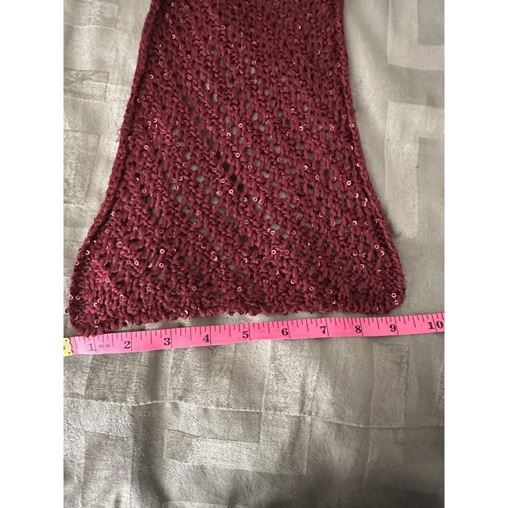 Sequin Knit Scarf Womens One‎ Size Burgundy 75in Long Lightweight Dressy